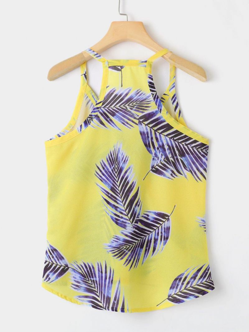 Tropical Plant Print V-Hals Ermeløse Summer Hawaii Tank Tops