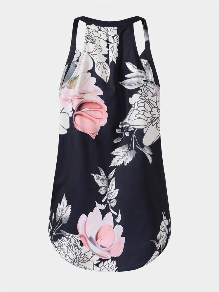 Vintage Floral Print Halter V-Hals Ermeløs Wrap Tank Top