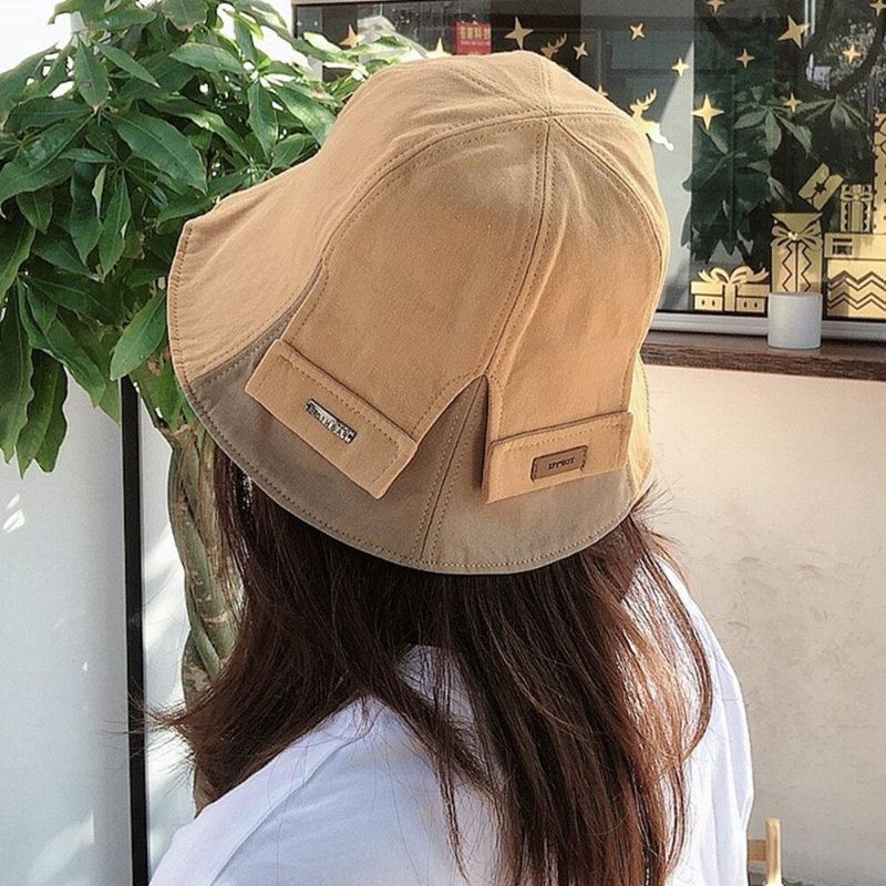 Kvinner Bomull Dobbeltsidig Kort Brem Casual Solskjerming Wild Bucket Hat