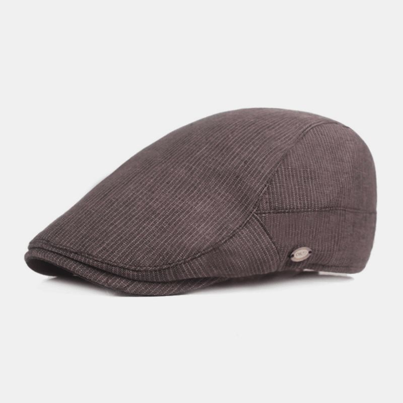 Menn Bomull Lin Beret Cap Stripete Mønster Uformelt Solskjerming Forover Cap Flat Hat