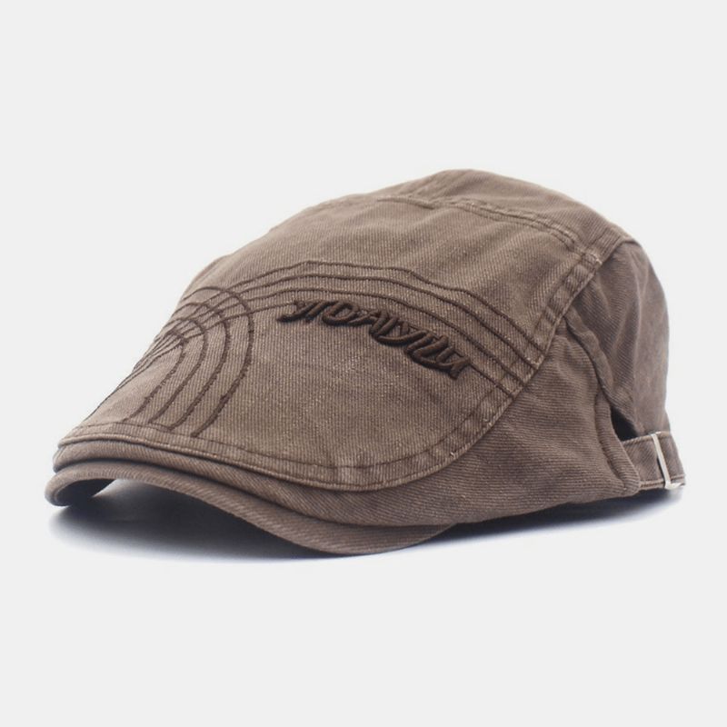 Menn Justerbar Beret Cap Cotton Line Brevbroderi Wild Sunscreen Newsboy Cap Flat Hat Driving Hat