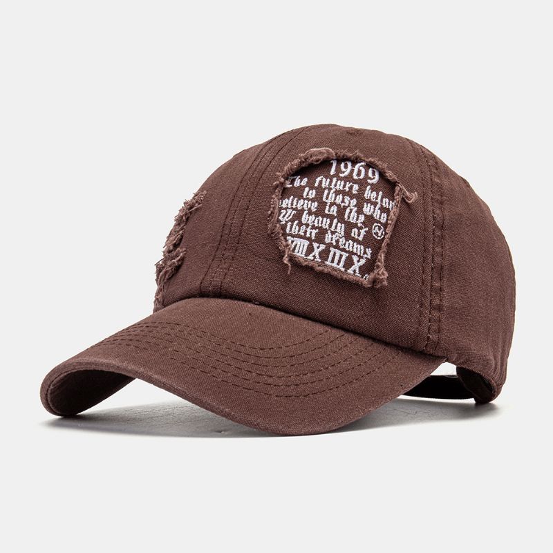 Unisex Bomull Frynsete Kant Ødelagte Hull Tall Bokstaver Broderi Mote All-Match Baseballcaps