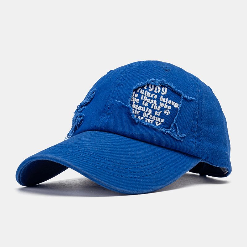 Unisex Bomull Frynsete Kant Ødelagte Hull Tall Bokstaver Broderi Mote All-Match Baseballcaps