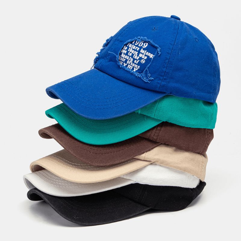 Unisex Bomull Frynsete Kant Ødelagte Hull Tall Bokstaver Broderi Mote All-Match Baseballcaps