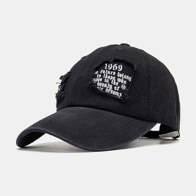 Unisex Bomull Frynsete Kant Ødelagte Hull Tall Bokstaver Broderi Mote All-Match Baseballcaps