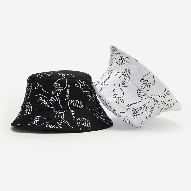 Unisex Bomullsbokstaver Linjetegning Gester Graffiti Mote Sunshade Bucket Hat