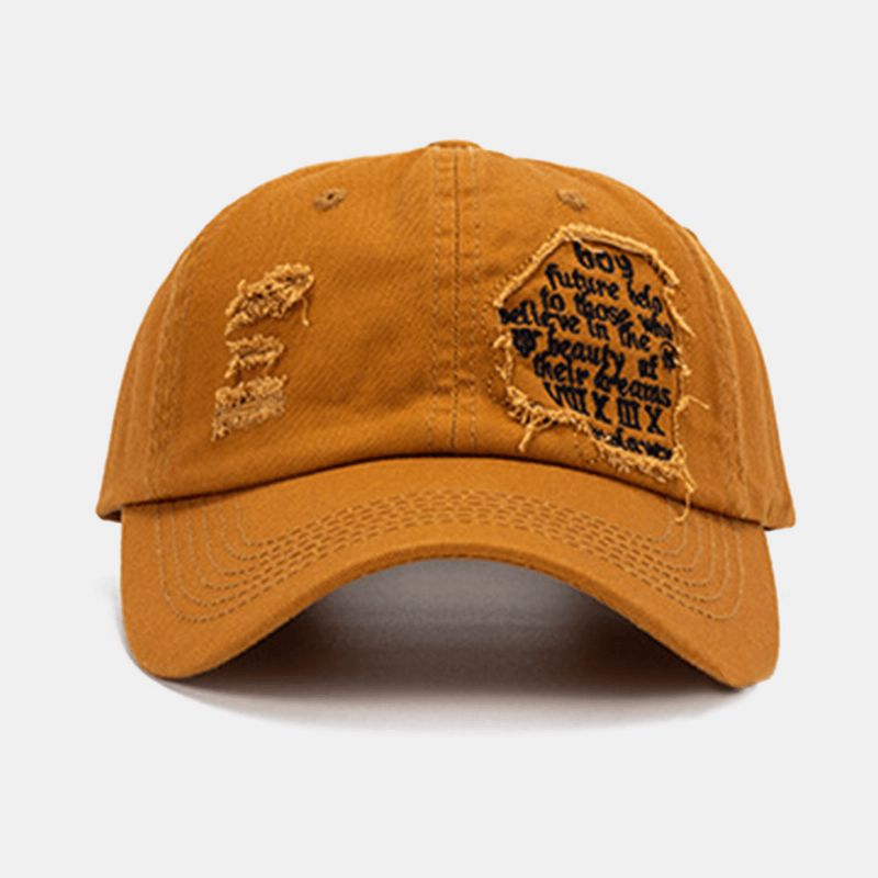 Unisex Brutt Hull Baseballcaps Bomull Bokstaver Broderi All-Match Solskjerming Montert Cap Justerbar Cap