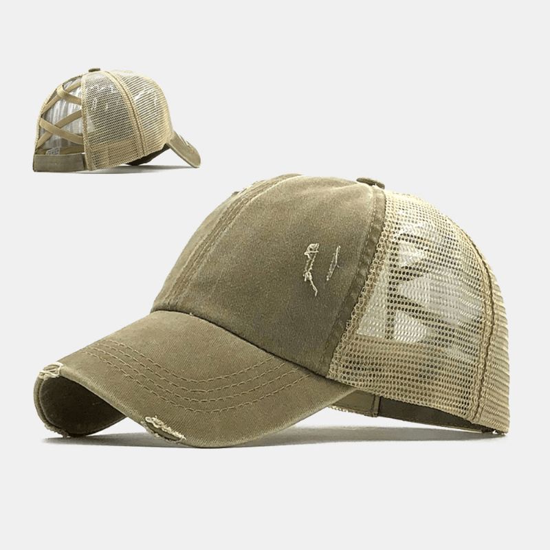 Unisex Camouflage Stretch Fit Cap Mesh Pustende Trucker Hat Cross Hestehale Baseball Cap