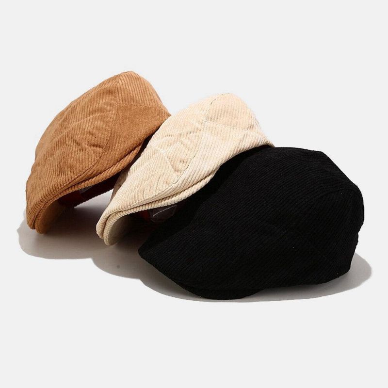 Unisex Corduroy Uformell All-Match Solid Farge Forward Hat Beret Hat