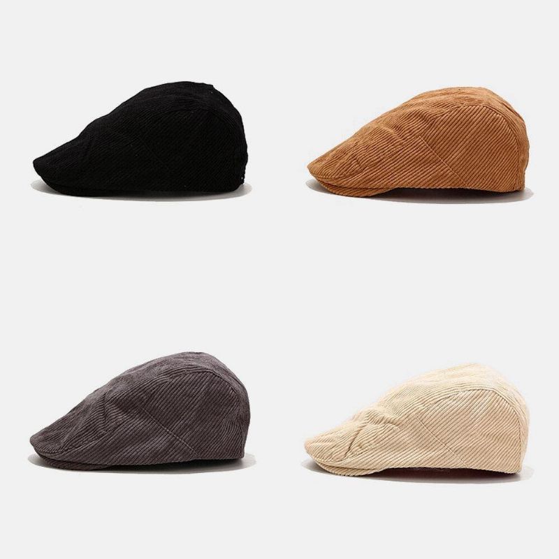 Unisex Corduroy Uformell All-Match Solid Farge Forward Hat Beret Hat