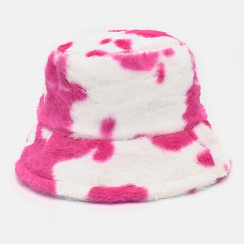 Unisex Lammehår Mykt Varm Uformell All-Match Søt Kumønster Bucket Hat