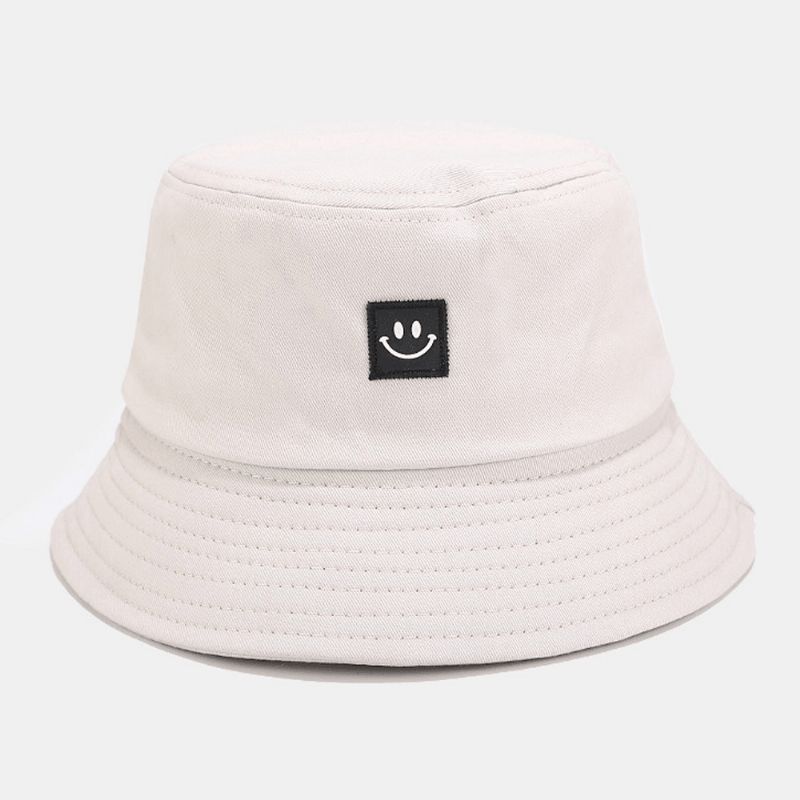 Unisex Smilemønster Patch Solhatt Med Bred Skygge All-Match Utendørs Uformelt Solskjerming Bøttehatt