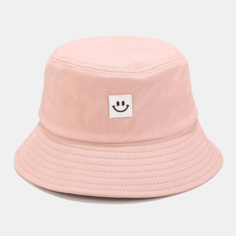 Unisex Smilemønster Patch Solhatt Med Bred Skygge All-Match Utendørs Uformelt Solskjerming Bøttehatt