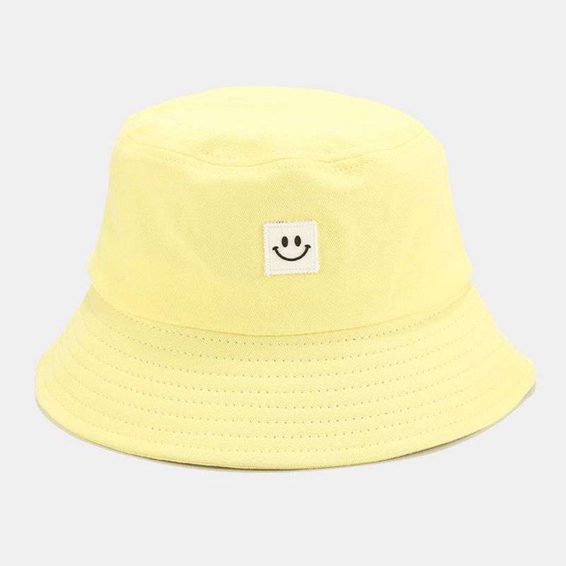 Unisex Smilemønster Patch Solhatt Med Bred Skygge All-Match Utendørs Uformelt Solskjerming Bøttehatt