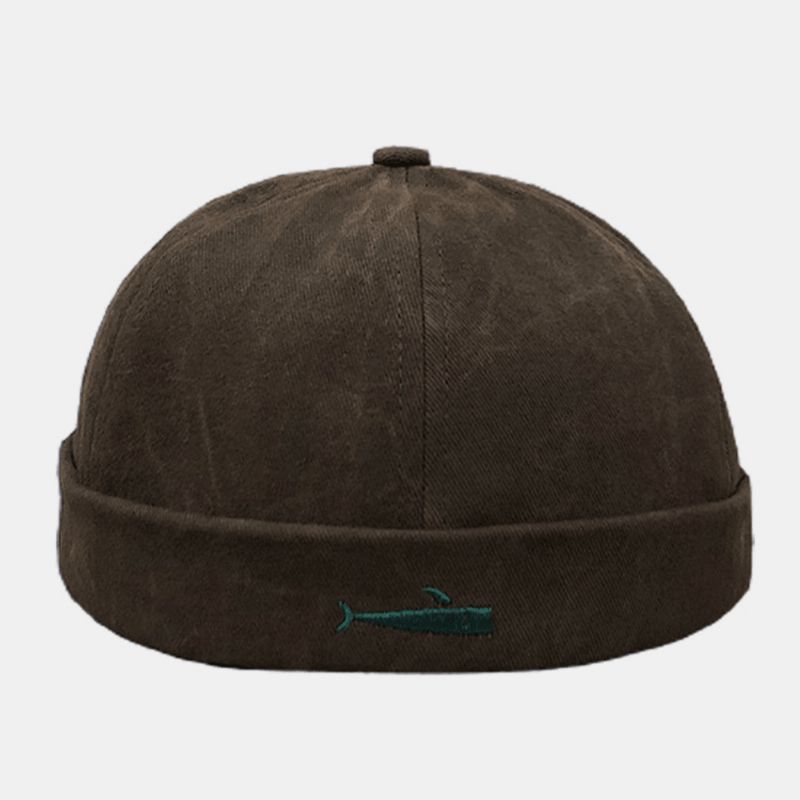 Unisex Tegneserie Fiskemønster Broderi Hodeskallehette Bomullsvasket Brimless Lue Utleier Cap