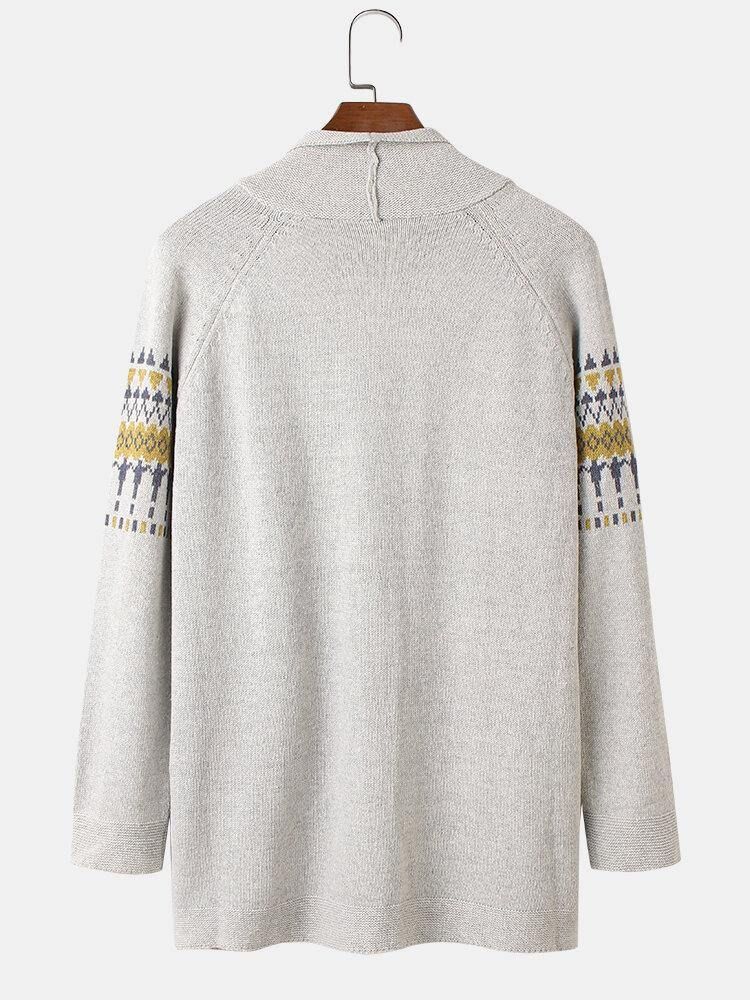 Menns Vintage Mønster Strikkeknapp Foran Uformelle Cardigans Med Raglanarm