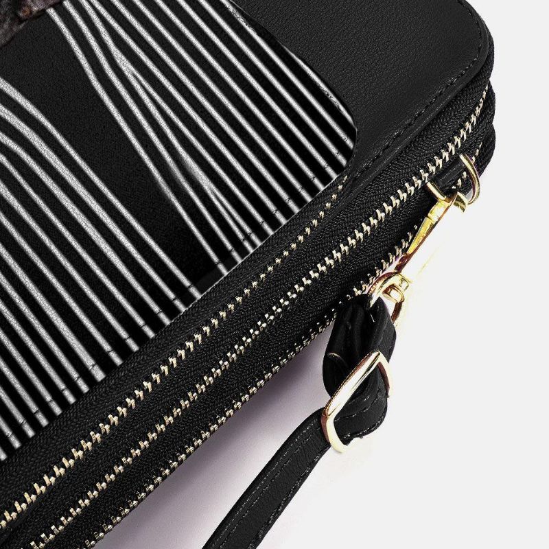 Dame Imitert Skinn Uformell Søt Svart Katt Og Stripemønster Justerbar Skulderveske Crossbody-Veske