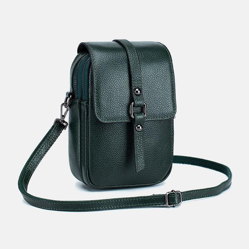 Kvinner Ekte Skinn Uformell Retro Flerlags Øretelefonhull 6.5 Tommers Telefonveske Crossbody-Veske