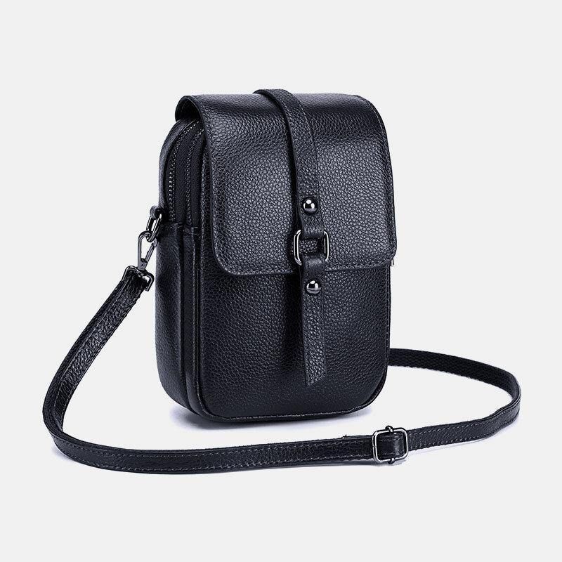 Kvinner Ekte Skinn Uformell Retro Flerlags Øretelefonhull 6.5 Tommers Telefonveske Crossbody-Veske