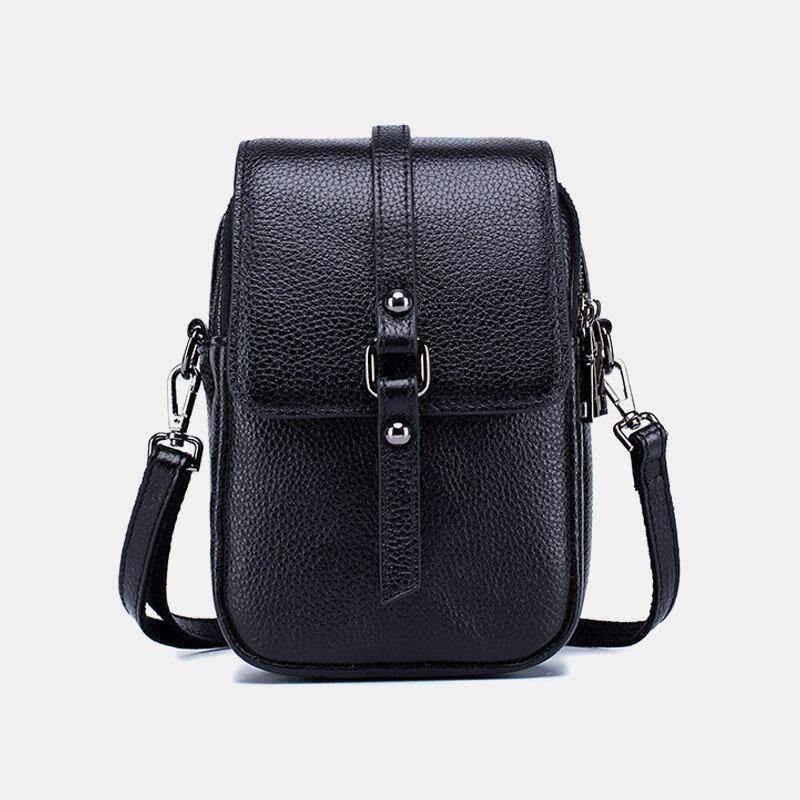 Kvinner Ekte Skinn Uformell Retro Flerlags Øretelefonhull 6.5 Tommers Telefonveske Crossbody-Veske