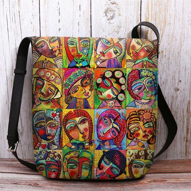 Kvinner Filt Flerfarget Tegneseriefigur Print Crossbody Bag Skulderveske