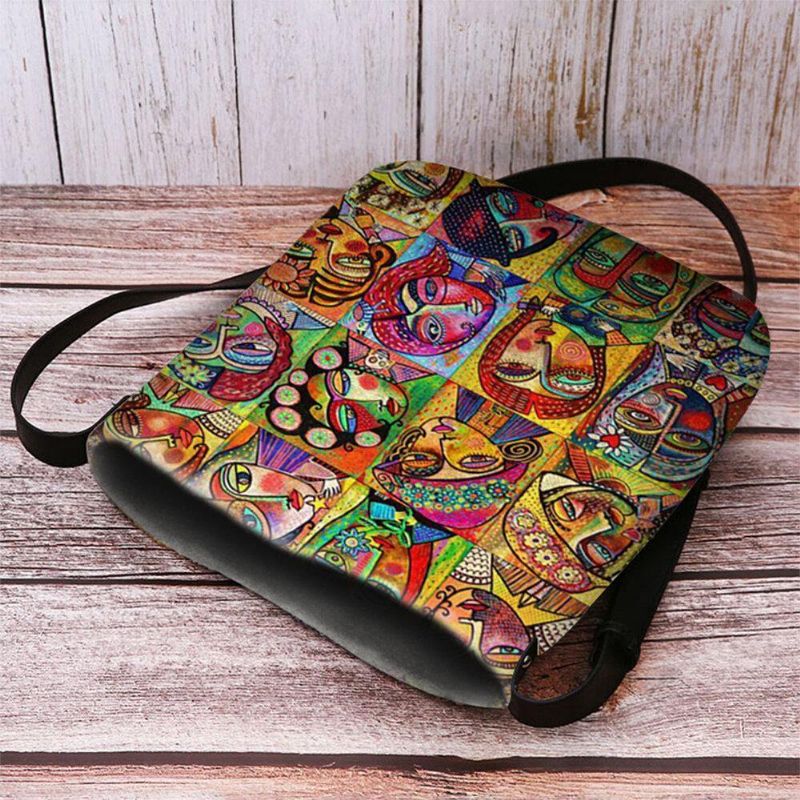 Kvinner Filt Flerfarget Tegneseriefigur Print Crossbody Bag Skulderveske