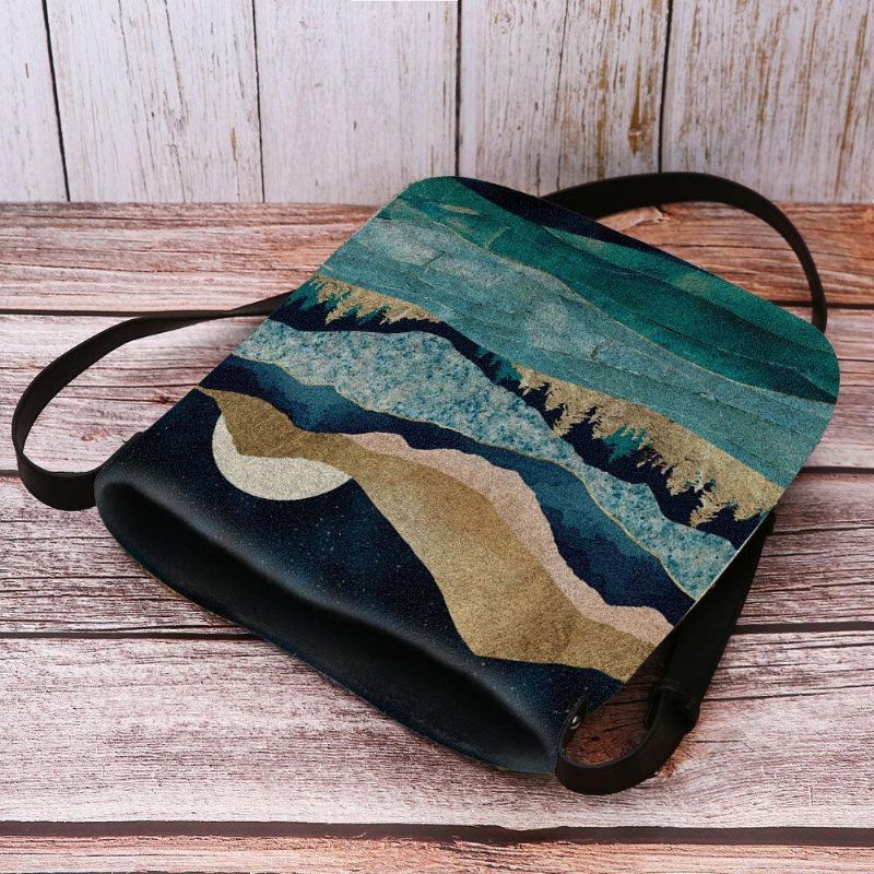 Kvinner Filt Mountain Treetop Landscape Print Bag Crossbody Bag Skulderveske