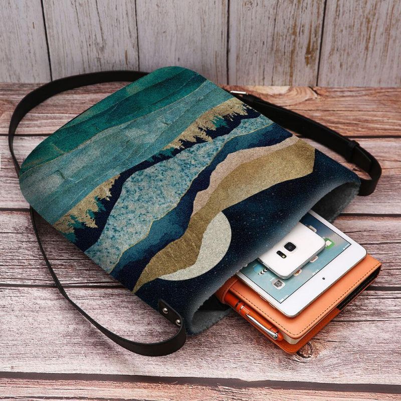 Kvinner Filt Mountain Treetop Landscape Print Bag Crossbody Bag Skulderveske