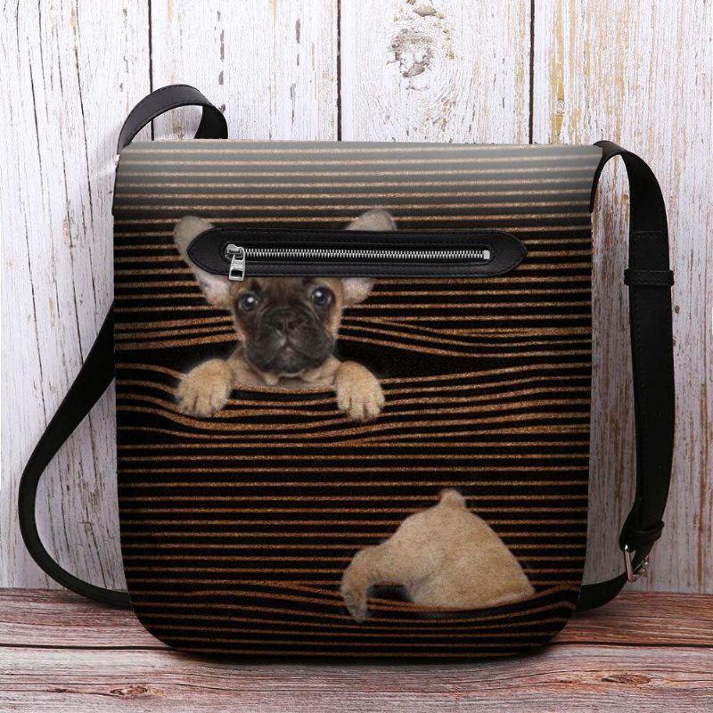 Kvinner Filt Uformell Stripe Søt 3D Dog Printing Mønster Crossbody Bag Skulderveske