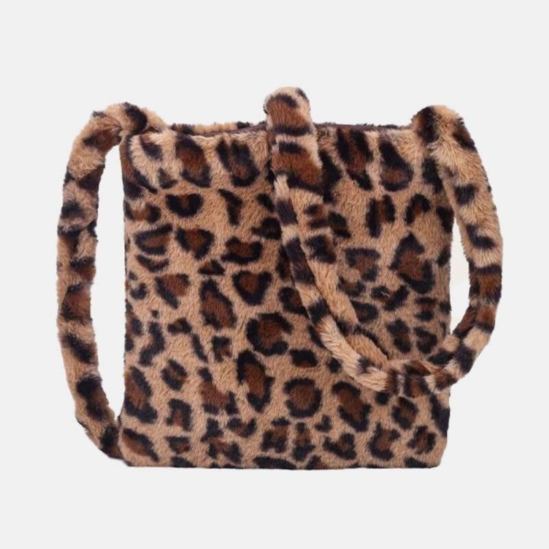 Kvinner Følte Mykt Leopardmønster Søt Uformell Personlighet Skulderveske Crossbody-Veske