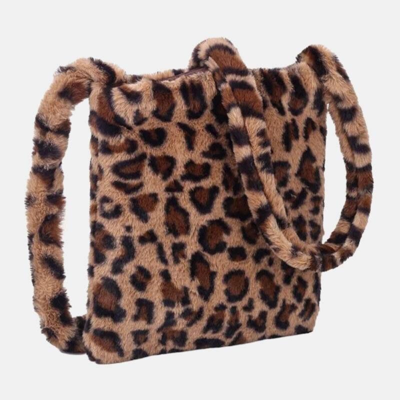 Kvinner Følte Mykt Leopardmønster Søt Uformell Personlighet Skulderveske Crossbody-Veske