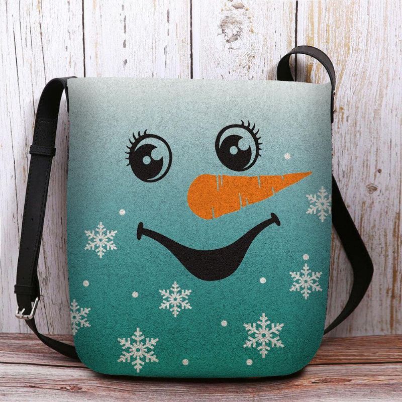 Kvinner Følte Søt Festlig Jul Smile Snømann Snøfnugg Print Crossbody Bag Skulderveske