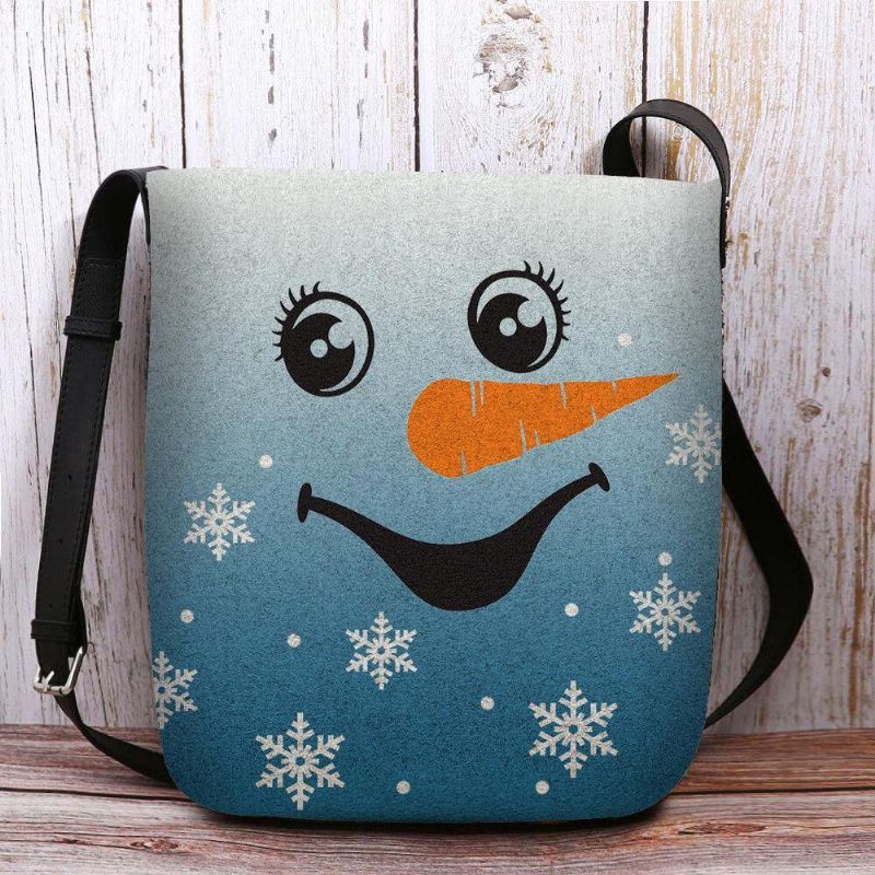 Kvinner Følte Søt Festlig Jul Smile Snømann Snøfnugg Print Crossbody Bag Skulderveske