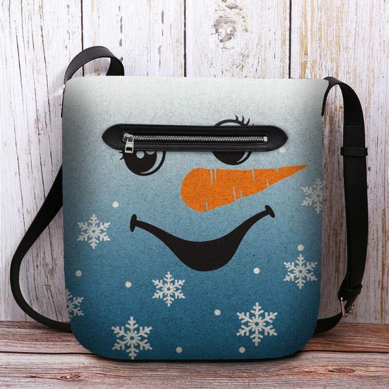 Kvinner Følte Søt Festlig Jul Smile Snømann Snøfnugg Print Crossbody Bag Skulderveske