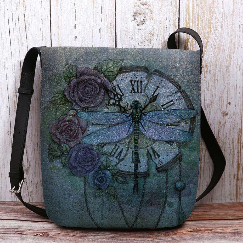 Kvinner Følte Uformell Vintage 3D Dragonfly Blomsterutskriftsmønster Crossbody Bag Skulderveske