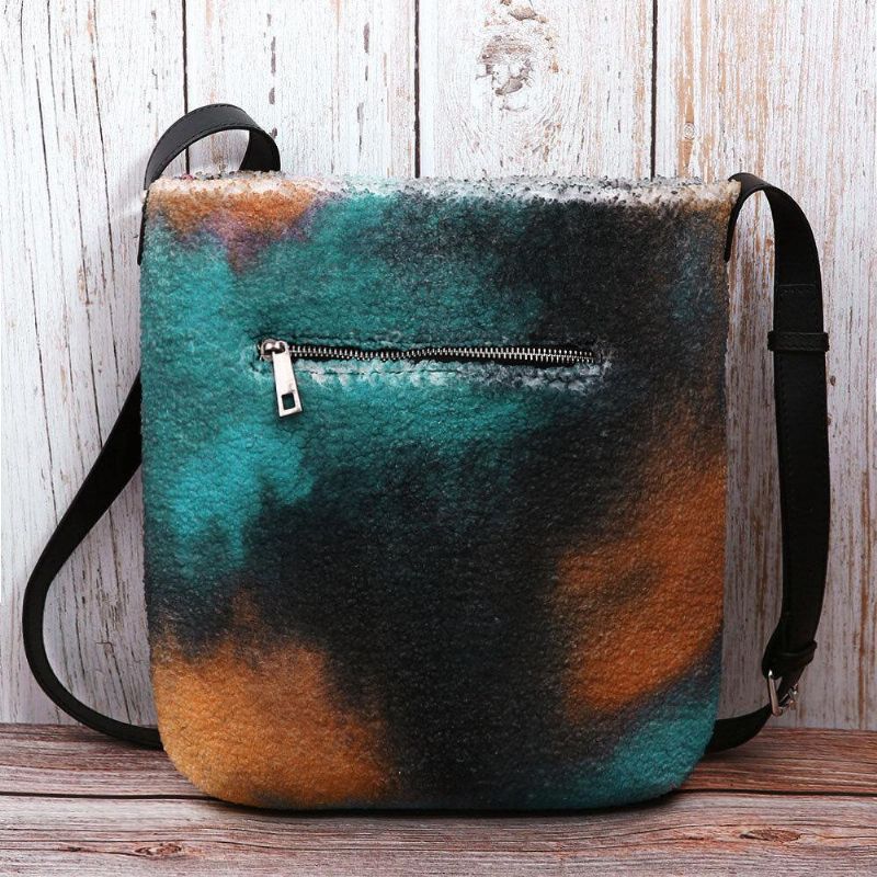 Kvinner Lam Hår Høst Naturlig Scene Fargerik Diy Skulderveske Crossbody Bag