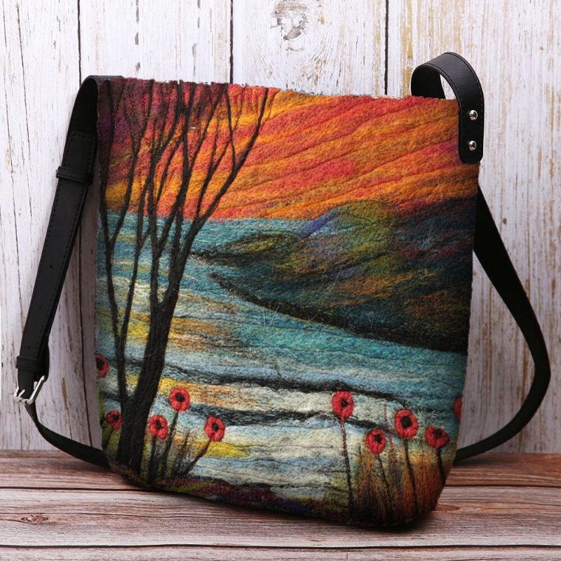 Kvinner Lam Hår Høst Naturlig Scene Fargerik Diy Skulderveske Crossbody Bag