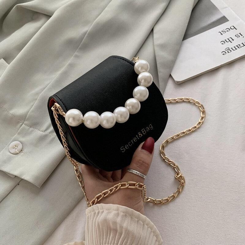 Kvinner Pu Leather Pearl Chain Håndveske Skulderveske Crossbody Vesker