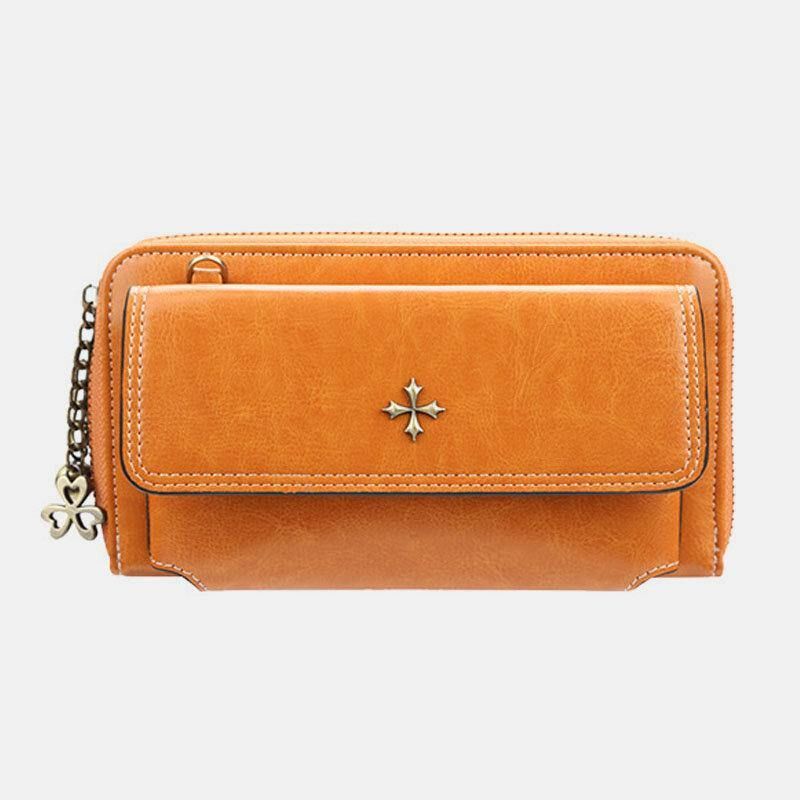 Kvinner Pu-Skinn Cross Flower Dusk Stor Kapasitet Multi-Card Slot Telefonveske Crossbody Bag Skulderveske