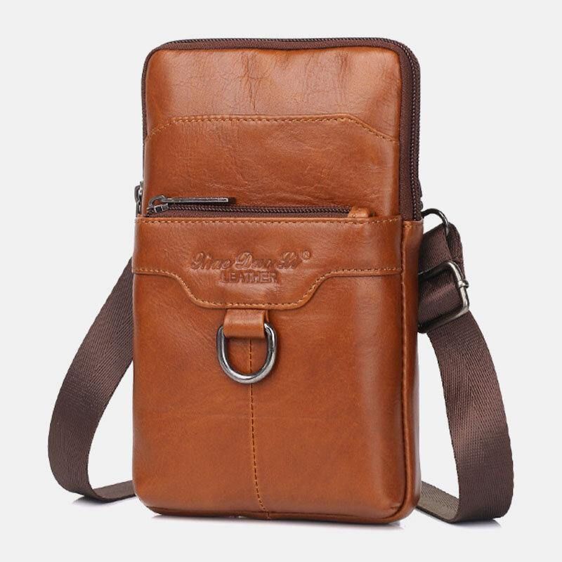 Menn Ekte Lær Kuskinn Vintage Business 6.5 Tommers Telefonveske Crossbody-Veske Midjeveske Slyngeveske