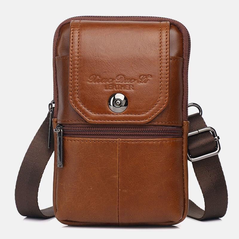 Menn Ekte Lær Vintage Flerkortspor 6.5 Tommers Mini Telefonveske Crossbody Bag Midjeveske Kuskinnsveske