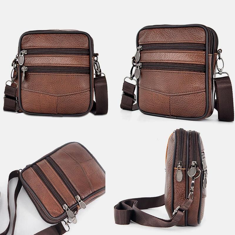 Menn Ekte Skinn Business Multi-Carry Crossbody Bag Med Stor Kapasitet