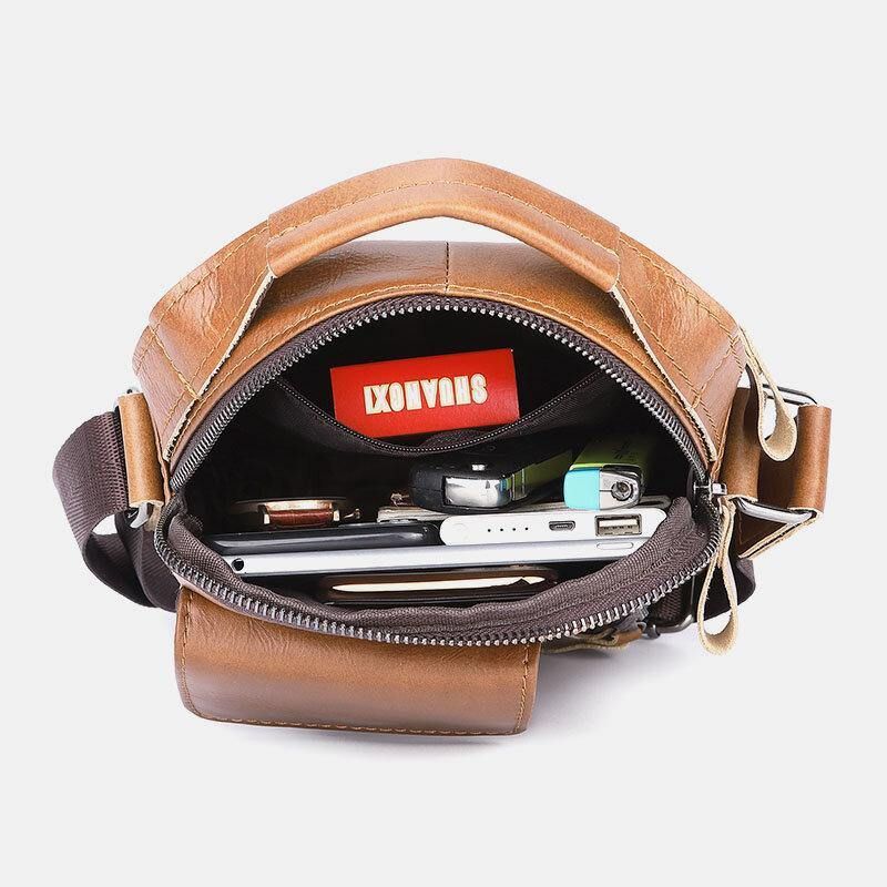 Menn Ekte Skinn Multi-Lomme Hodetelefonhull Vintage 6.5 Tommers Telefonveske Crossbody-Veske Skulderveske Messenger-Koffert