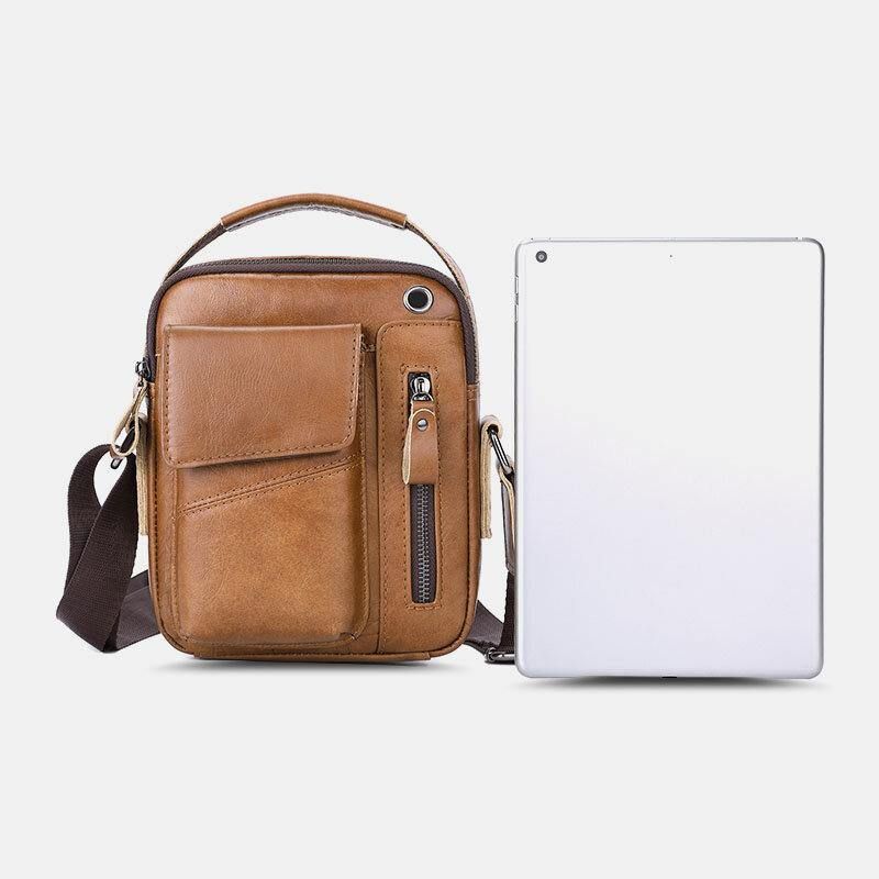 Menn Ekte Skinn Multi-Lomme Hodetelefonhull Vintage 6.5 Tommers Telefonveske Crossbody-Veske Skulderveske Messenger-Koffert