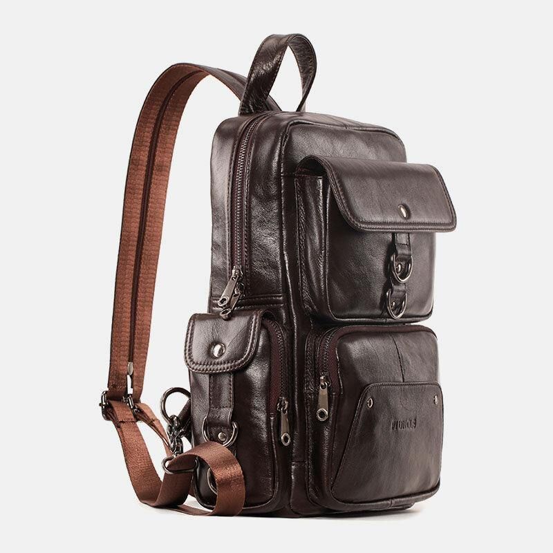 Menn Ekte Skinn Multifunksjon Multi-Carry Utendørs Reise Kuskinn Crossbody Bag Ryggsekk