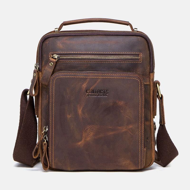 Menn Ekte Skinn Multifunksjon Multi-Lomme Vintage Kofferter Messenger Bag Crossbody Bag Håndveske