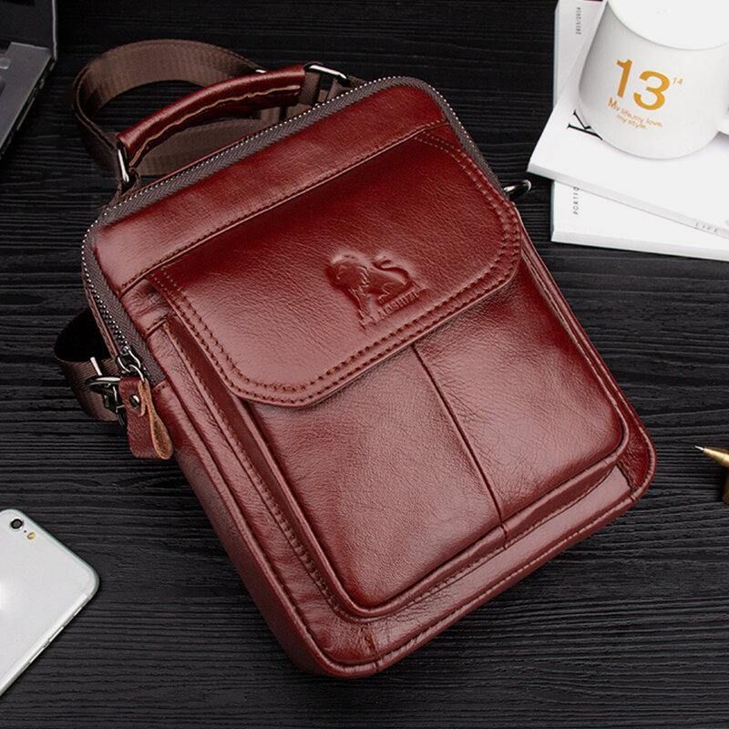 Menn Ekte Skinn Retro Business Skinn Skulderveske Crossbody Bag