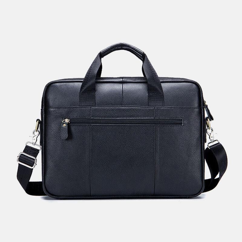 Menn Ekte Skinn Stor Kapasitet 14 Tommers Multifunksjons Koffert Laptop Messenger Bag Crossbody Vesker Håndveske