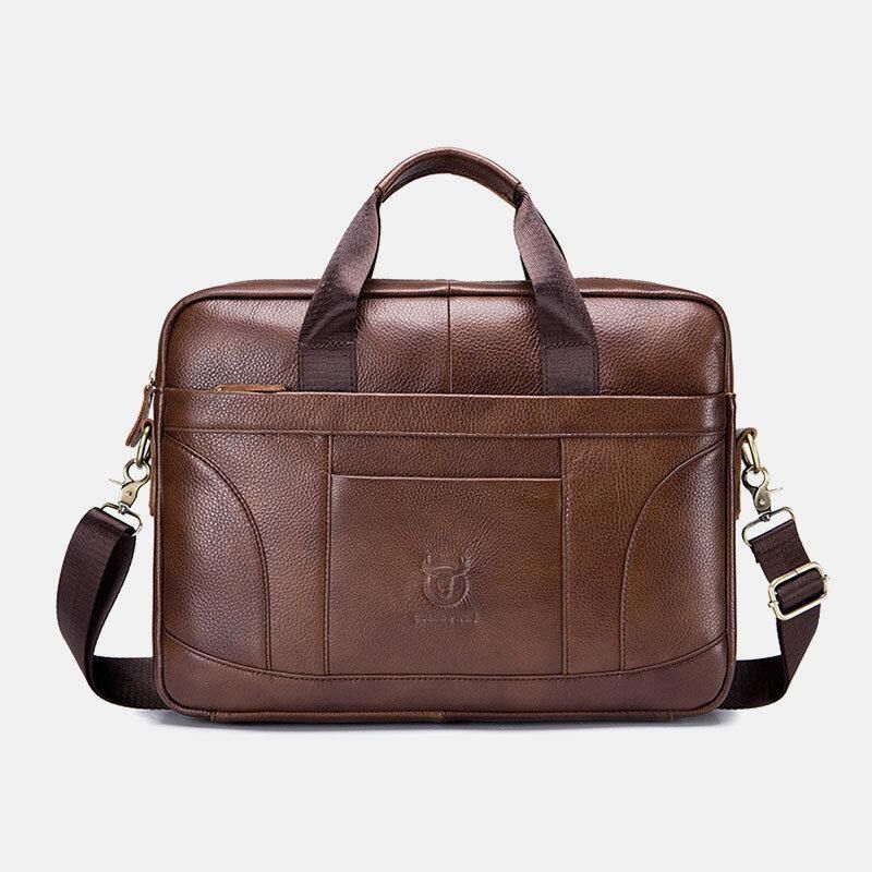 Menn Ekte Skinn Stor Kapasitet 14 Tommers Multifunksjons Koffert Laptop Messenger Bag Crossbody Vesker Håndveske