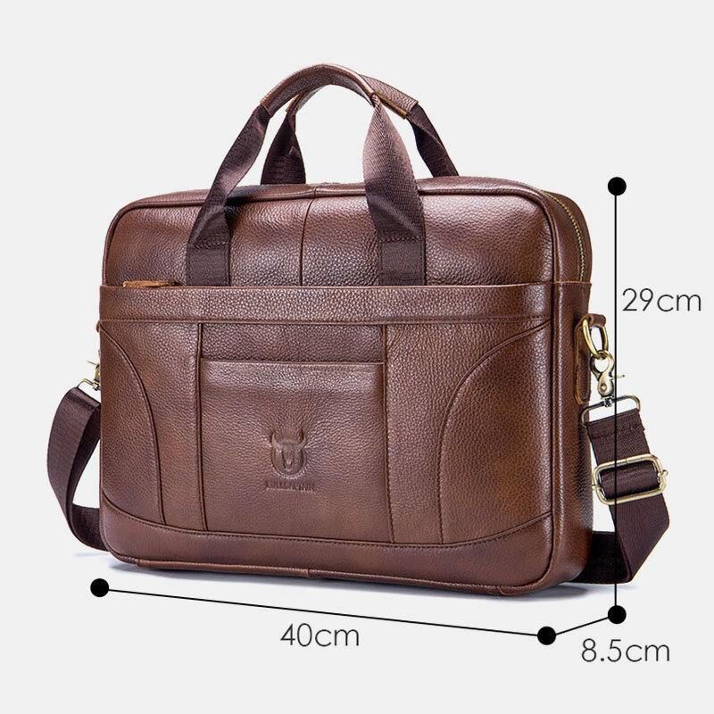 Menn Ekte Skinn Stor Kapasitet 14 Tommers Multifunksjons Koffert Laptop Messenger Bag Crossbody Vesker Håndveske